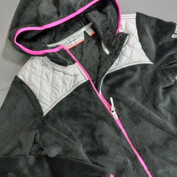 Free Country Other - Free Country Girls XL 16 Black Pink Quilted Fleece Full Zip Hooded Jacket